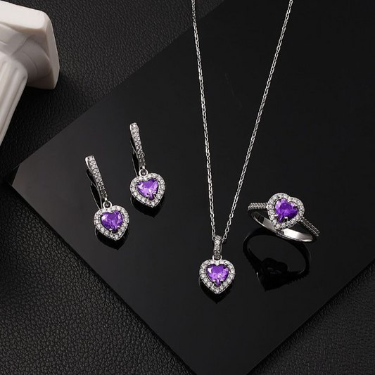 Halskette Ring und Ohrringe "Purple Love" Set