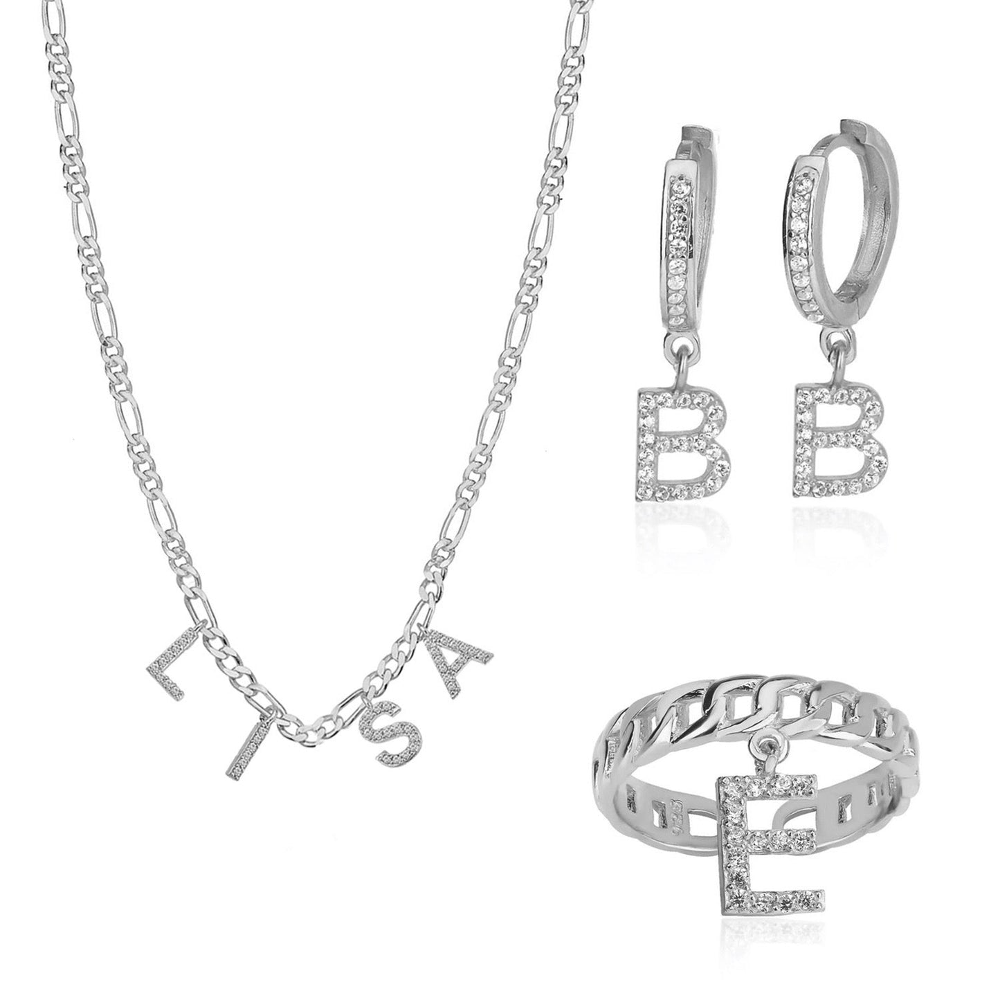 Namenskette, Ohrring und Ring Set - ONYA