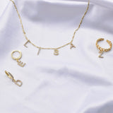 Halskette mit Zirkoniabuchstaben + Ohrring, Ring Set 4-teilig