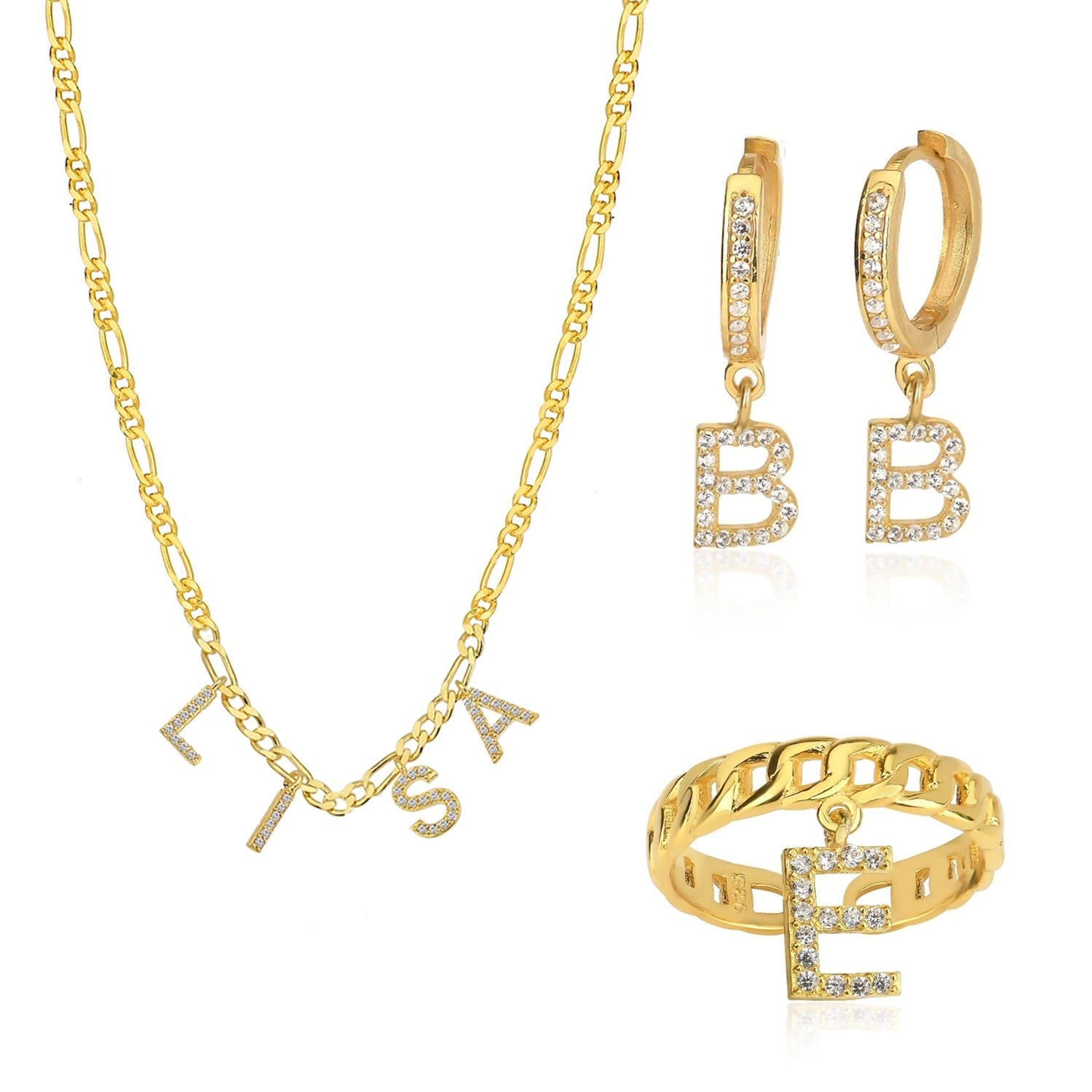 Namenskette, Ohrring und Ring Set - ONYA