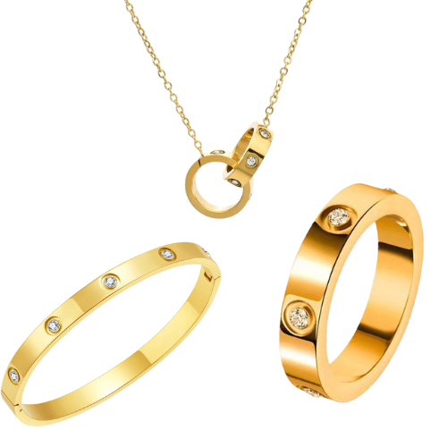 Halskette, Armreif, Ring Diamond Set