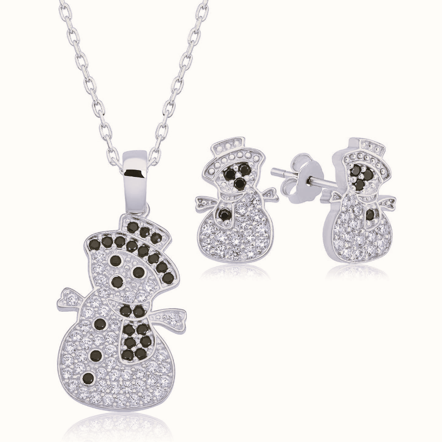 Halskette und Ohrstecker "Shiny Snowman"